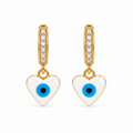 Aretes de Acero Dorado Ojo Turco Blanco en Forma de Corazón con Brillantes para Protección