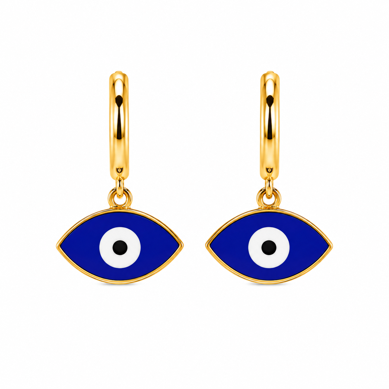 Aretes de Acero Ojo Turco Azul Dorado para Protección