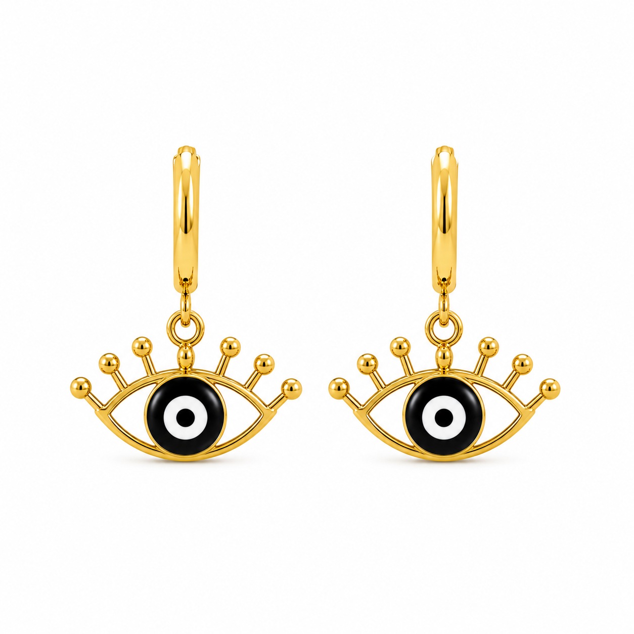 Aretes de Acero Ojo Protector Negro Dorado para Protección y Estilo
