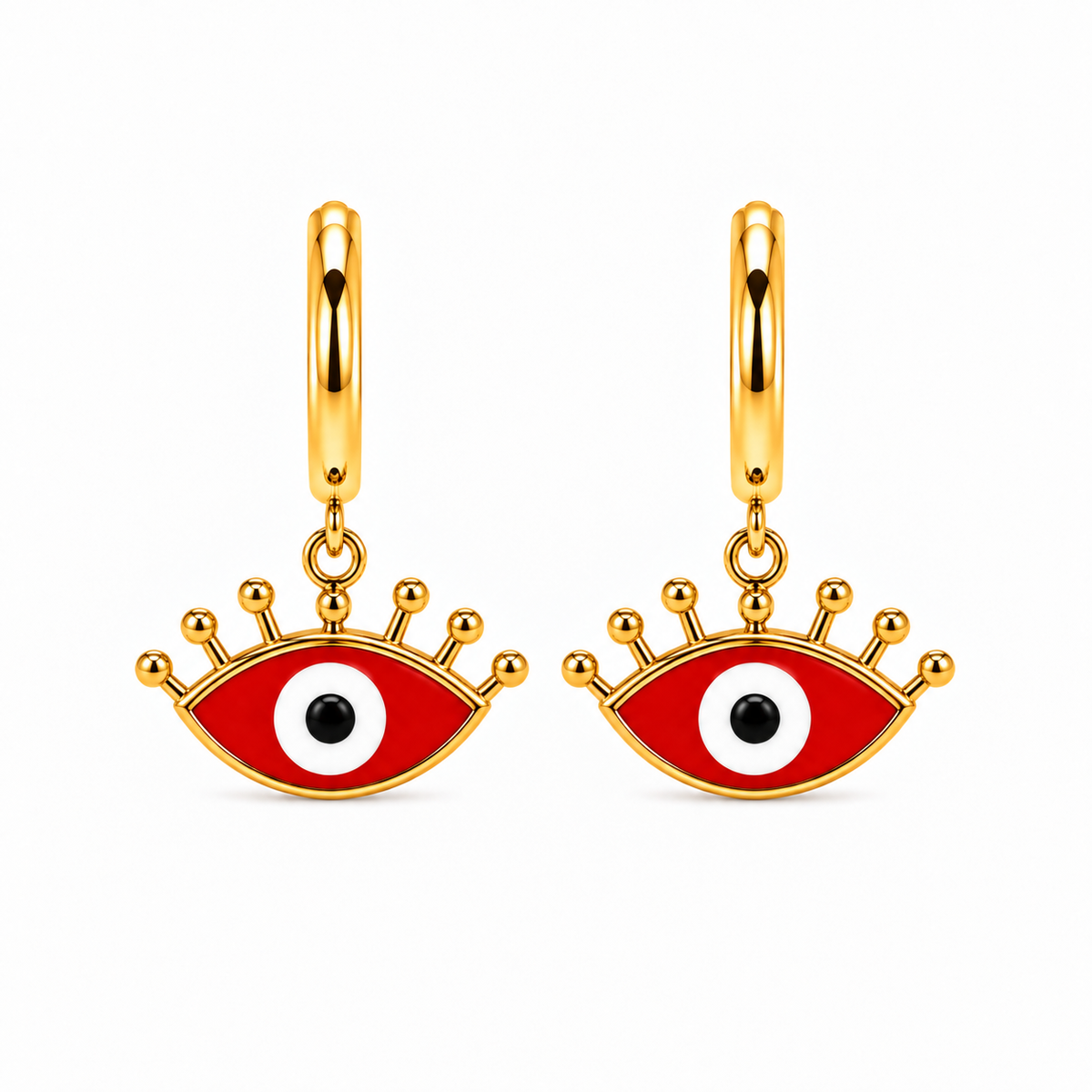 Aretes de Acero Dorado Ojo Turco Rojo para Protección