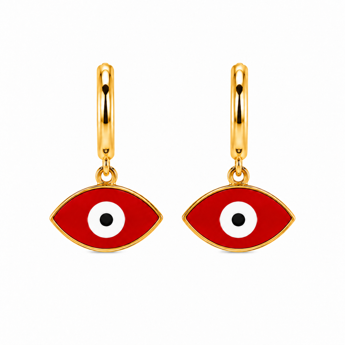 Aretes de Acero Dorado Ojo Turco Rojo para Protección