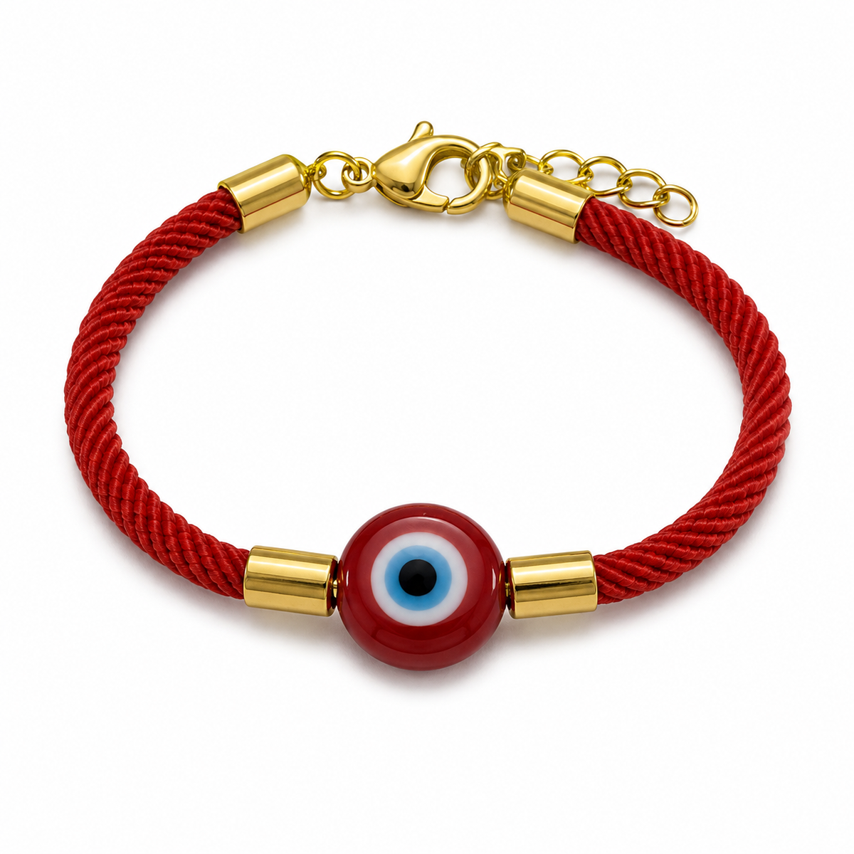Pulsera Roja con Ojo Turco y Acero Dorado