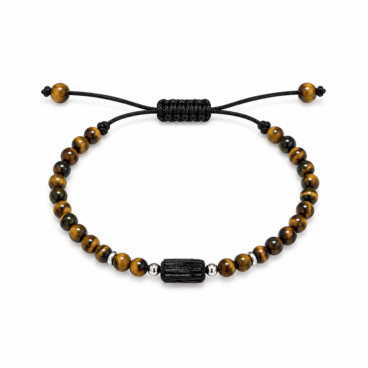 Pulsera Ajustable con Turmalina Negra y Ojo de Tigre