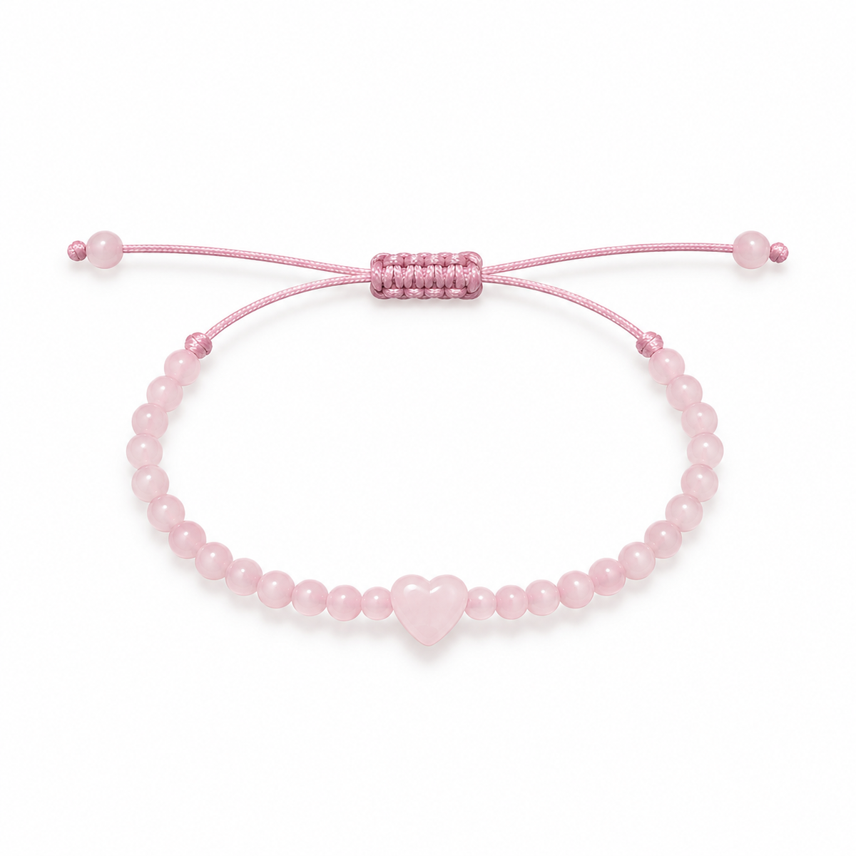 Pulsera Ajustable de Cuarzo Rosa con Corazón