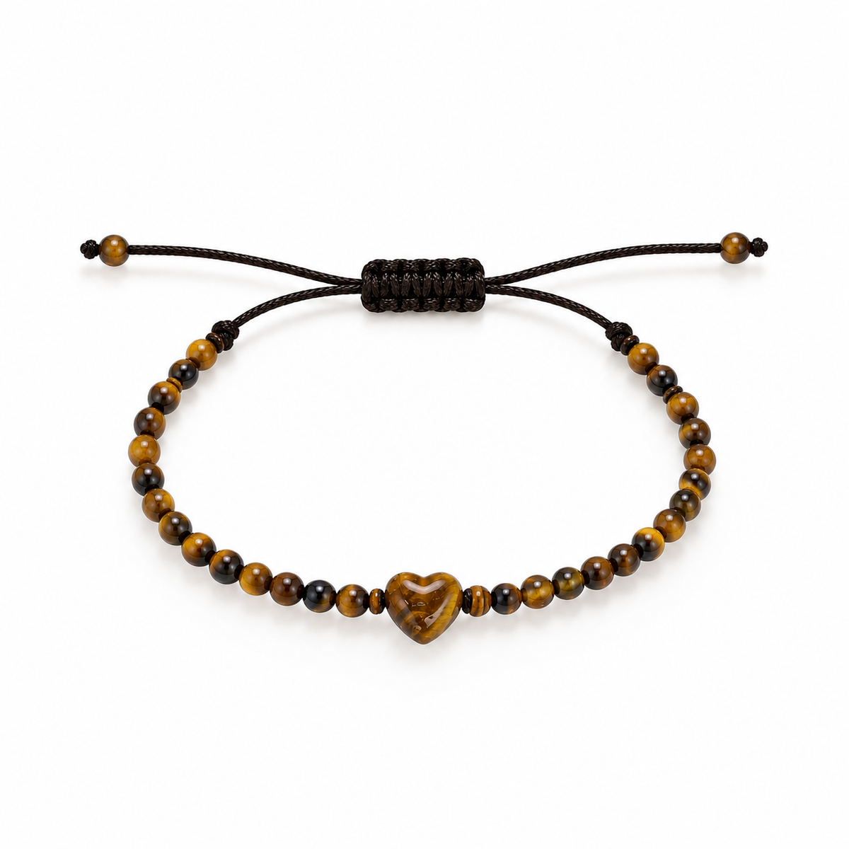 Pulsera Ajustable de Ojo de Tigre con Corazón