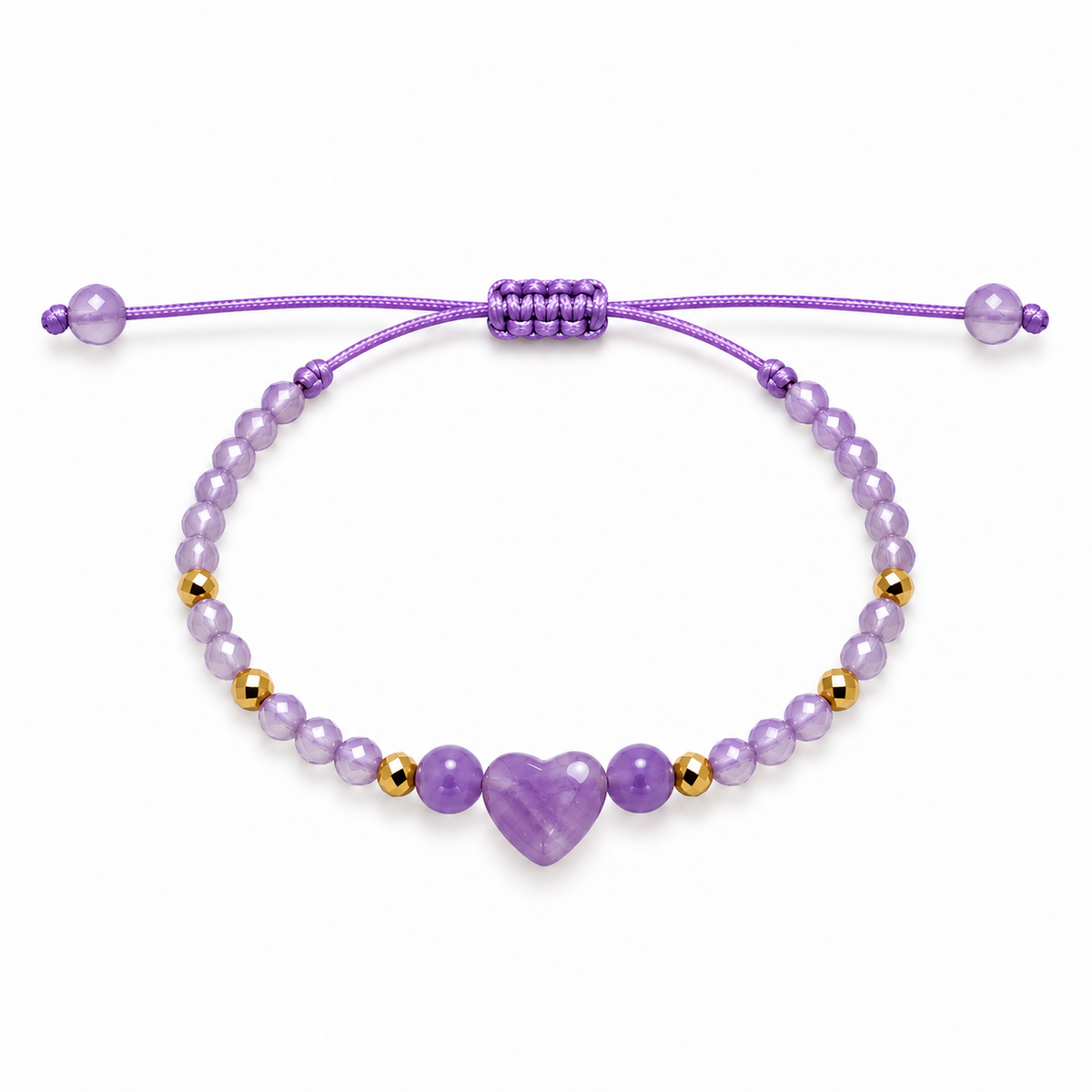 Pulsera Ajustable de Amatista con Corazon