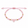 Pulsera Ajustable de Cuarzo Rosa con Corazón
