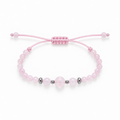 Pulsera Ajustable con Cuarzo Rosa y Detalles Plateados