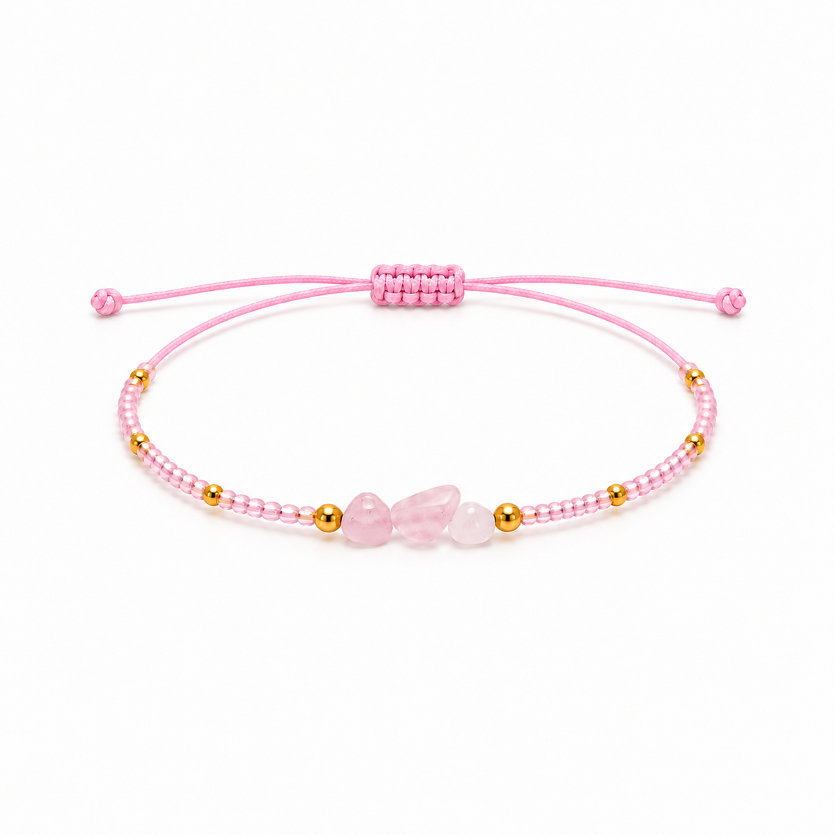 Pulsera Ajustable con Cuarzo Rosa y Mostacillas Rosadas