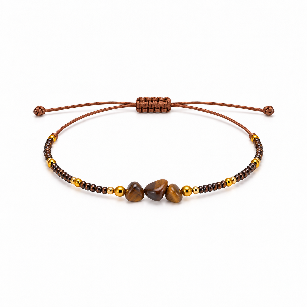 Pulsera Ajustable con Ojo de Tigre y Mostacillas Marrones