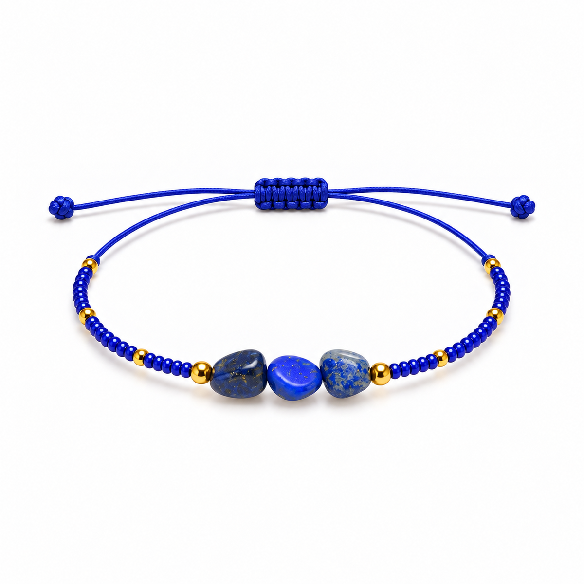 Pulsera Ajustable con Lapislázuli y Mostacillas Azules