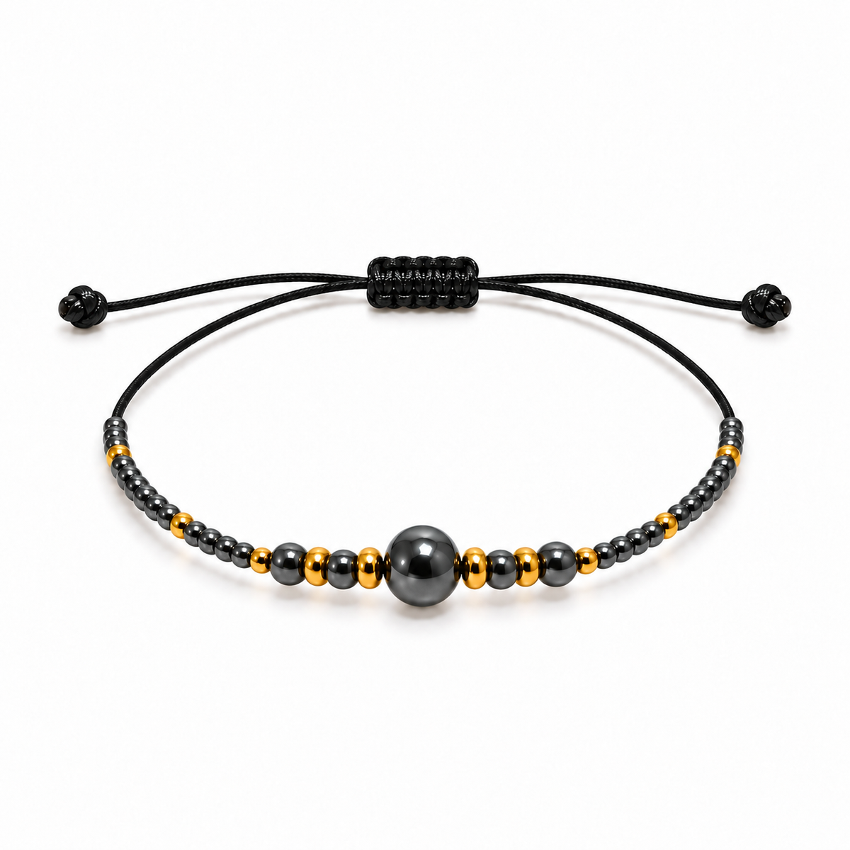 Pulsera Ajustable de Hematita con Mostacillas Negras