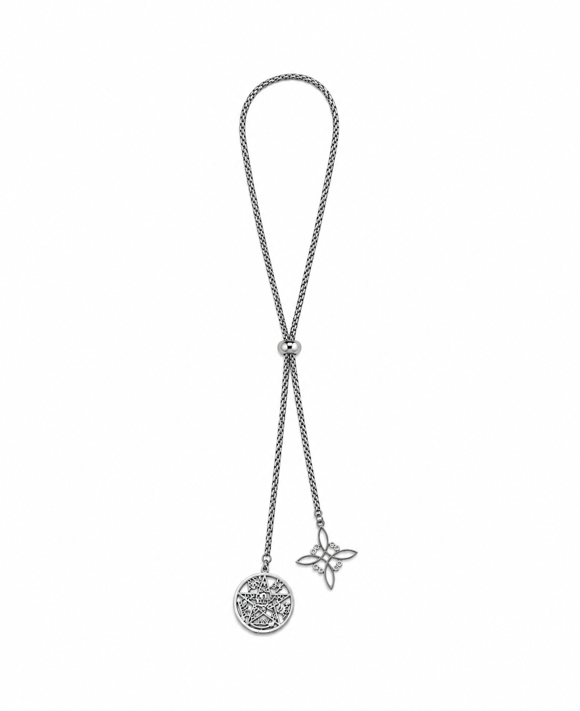 Collar Ajustable Tetragrámaton y Nudo de Bruja de acero – Plateado