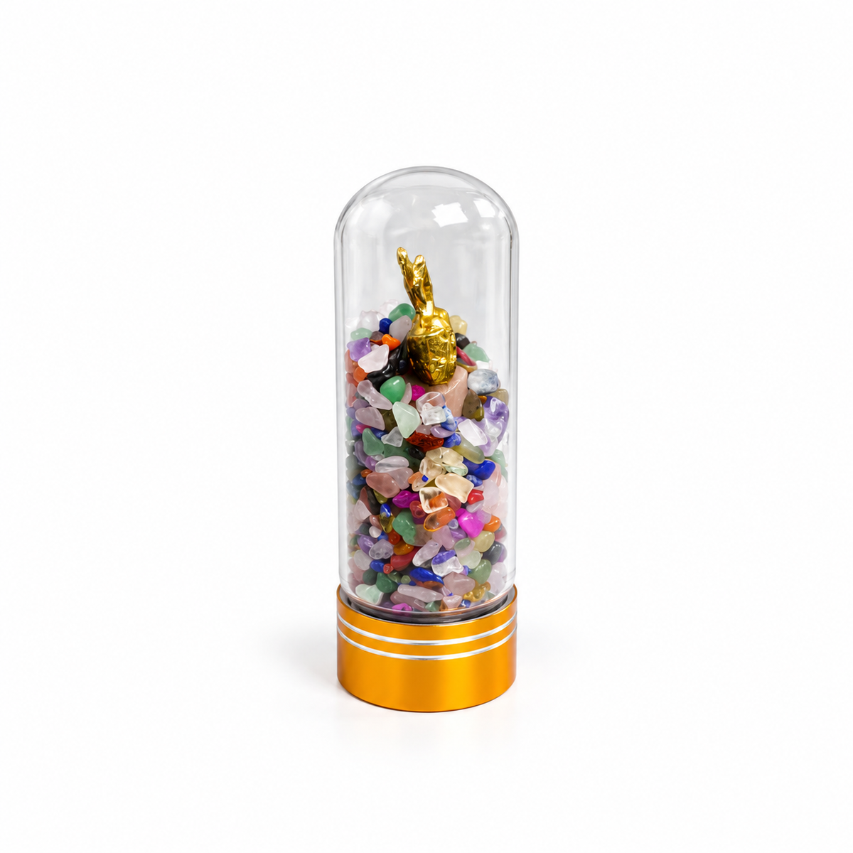 Botella Decorativa con Cuarzos y Caballo Dorado