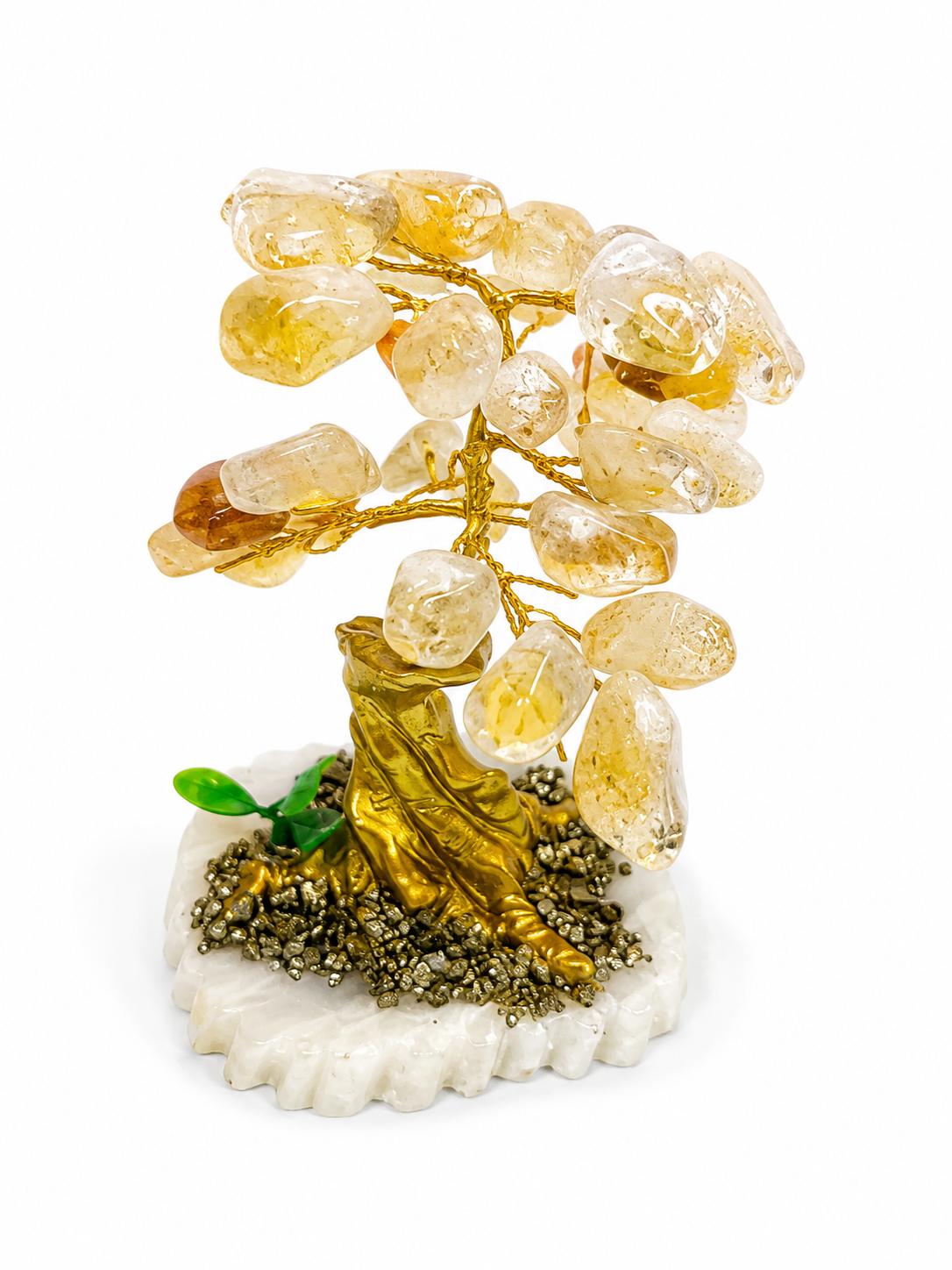 Árbol de Citrino Natural con Base de Cuarzo y Pirita