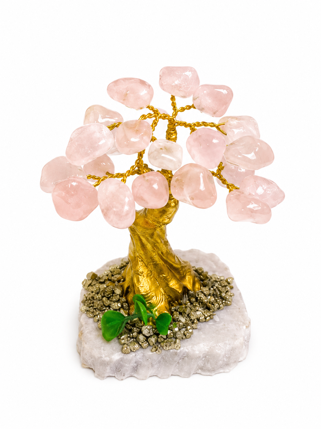 Árbol de Cuarzo Rosa Natural sobre Base de Cuarzo y Pirita