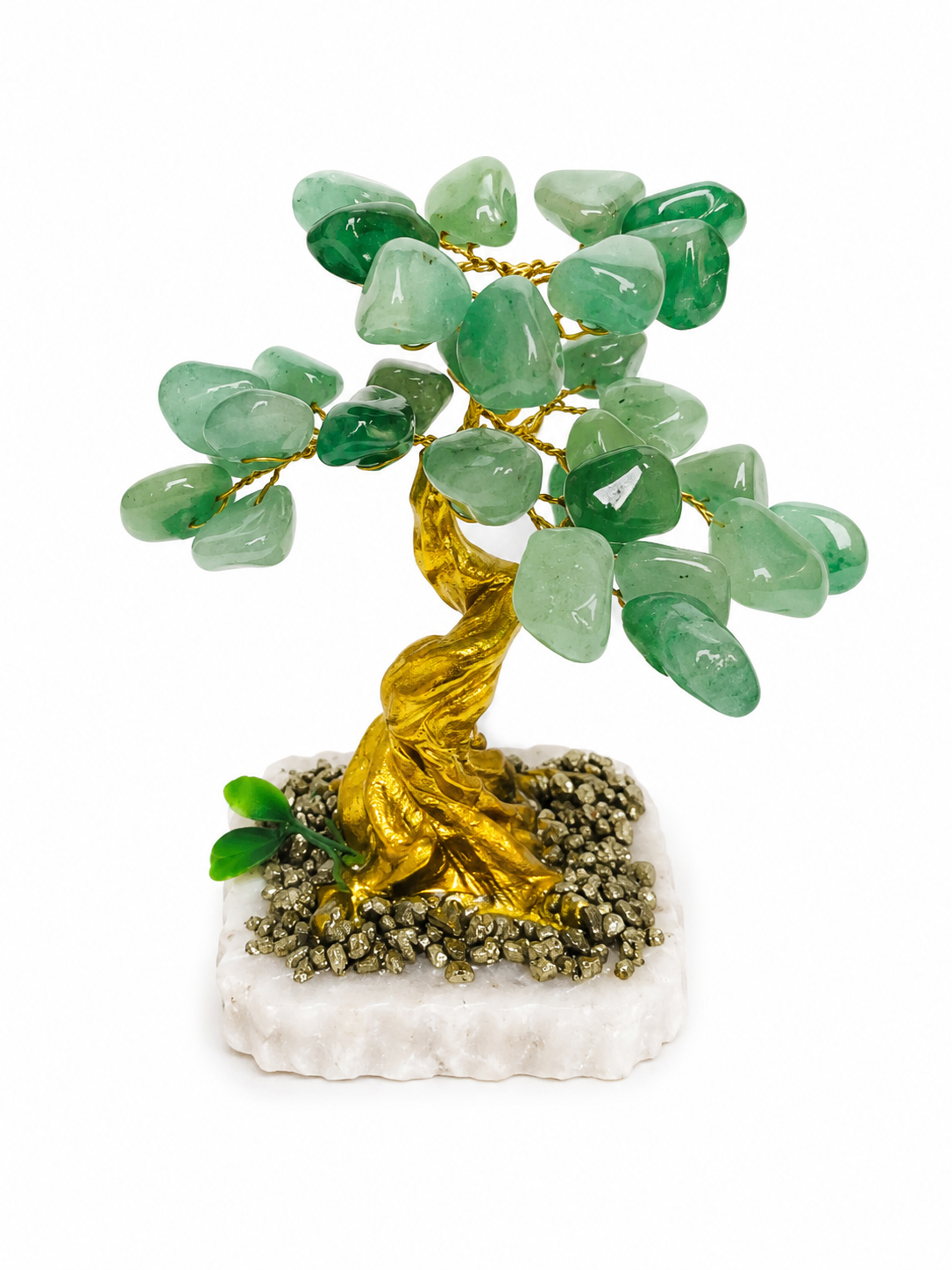 Árbol de Jadeíta Natural con Base de Cuarzo y Pirita