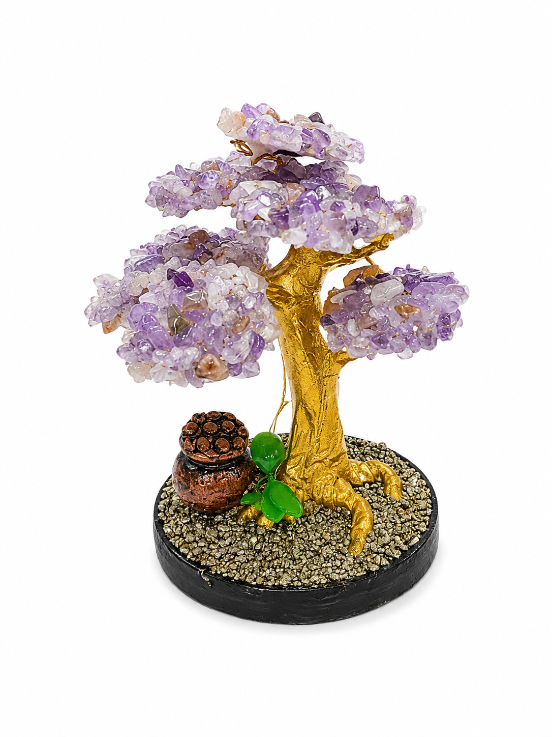 Árbol de Amatista Natural en Cascajos sobre Base de Pirita
