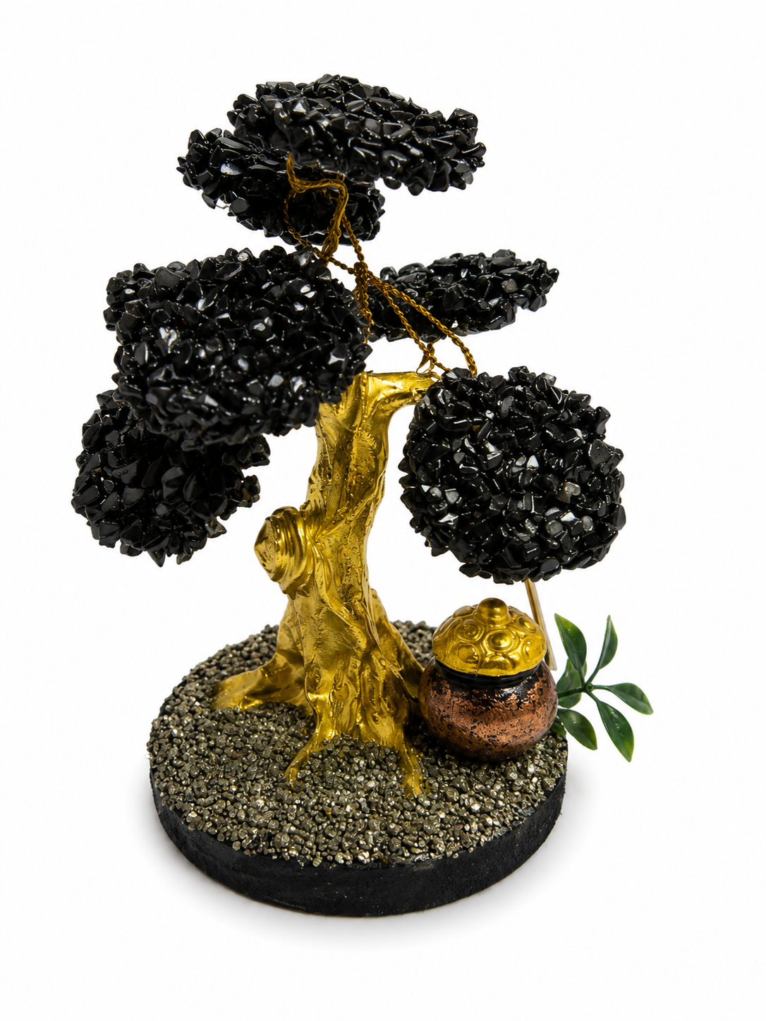 Árbol de Obsidiana Negra Natural sobre Base de Pirita