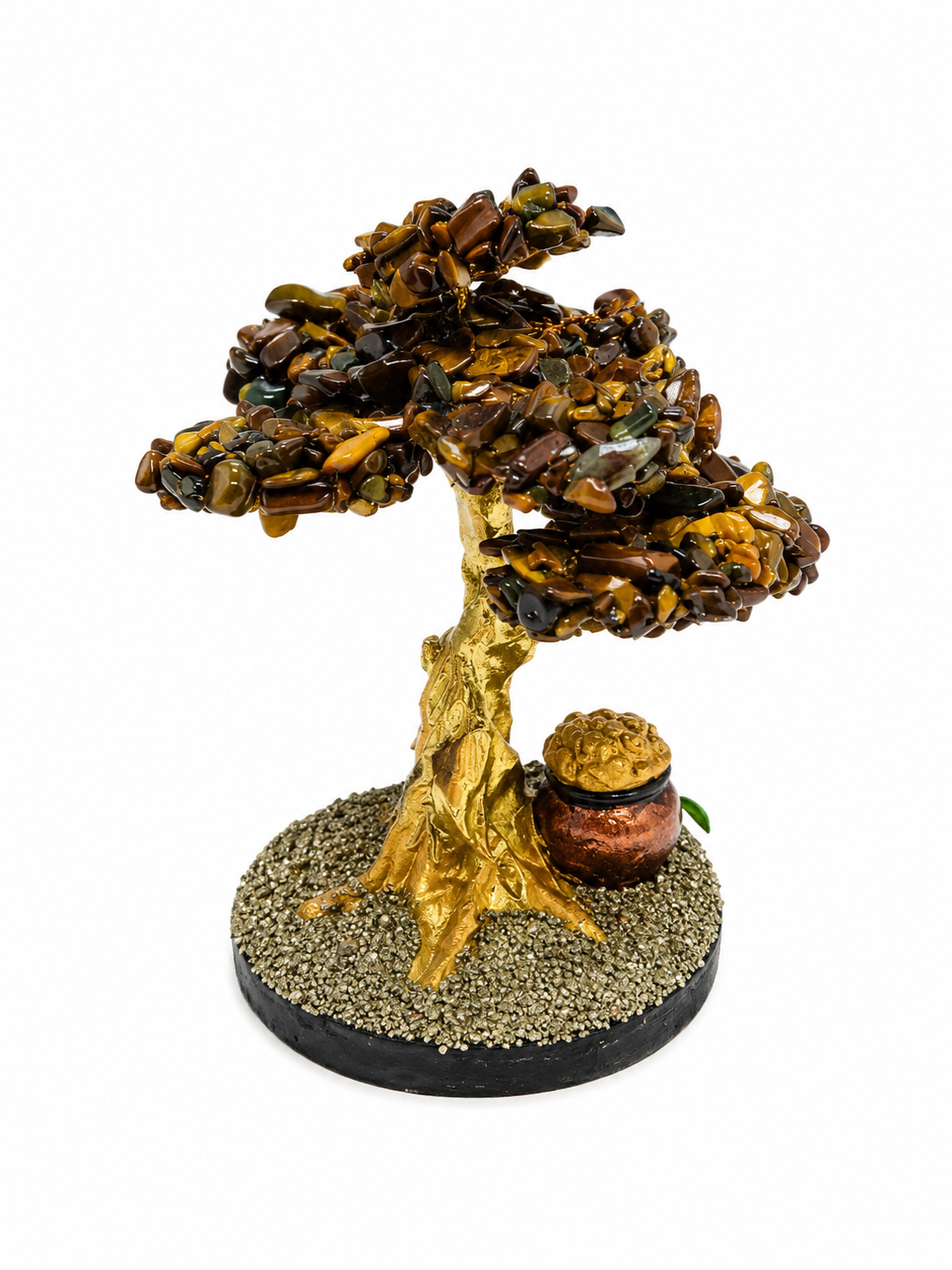 Árbol de Ojo de Tigre Natural en Cascajos sobre Base de Pirita