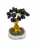 Árbol Mini de Turmalina Negra Natural sobre Base de Cuarzo y Pirita