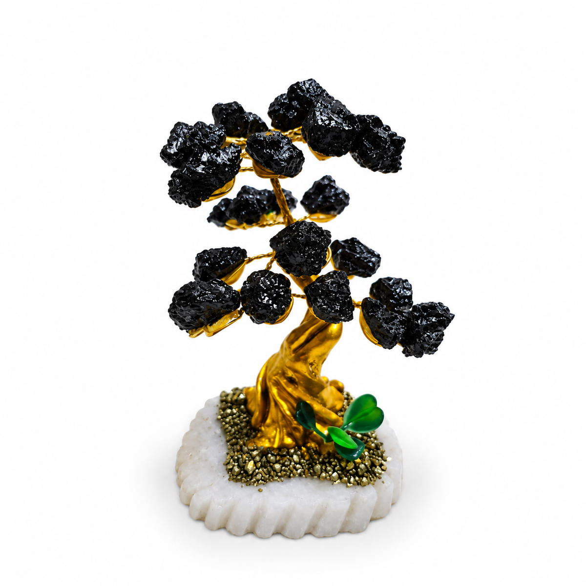 Árbol de Turmalina Negra con Base de Cuarzo y Pirita
