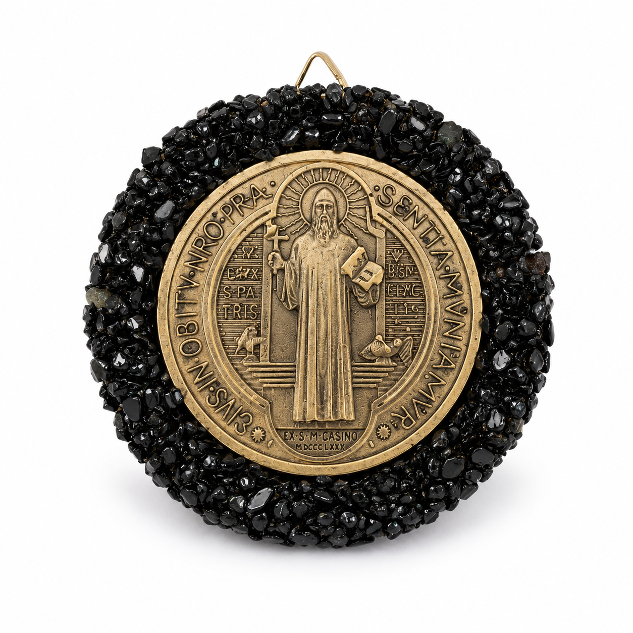 Medallón de San Benito con Obsidiana Natural – Protección Energética