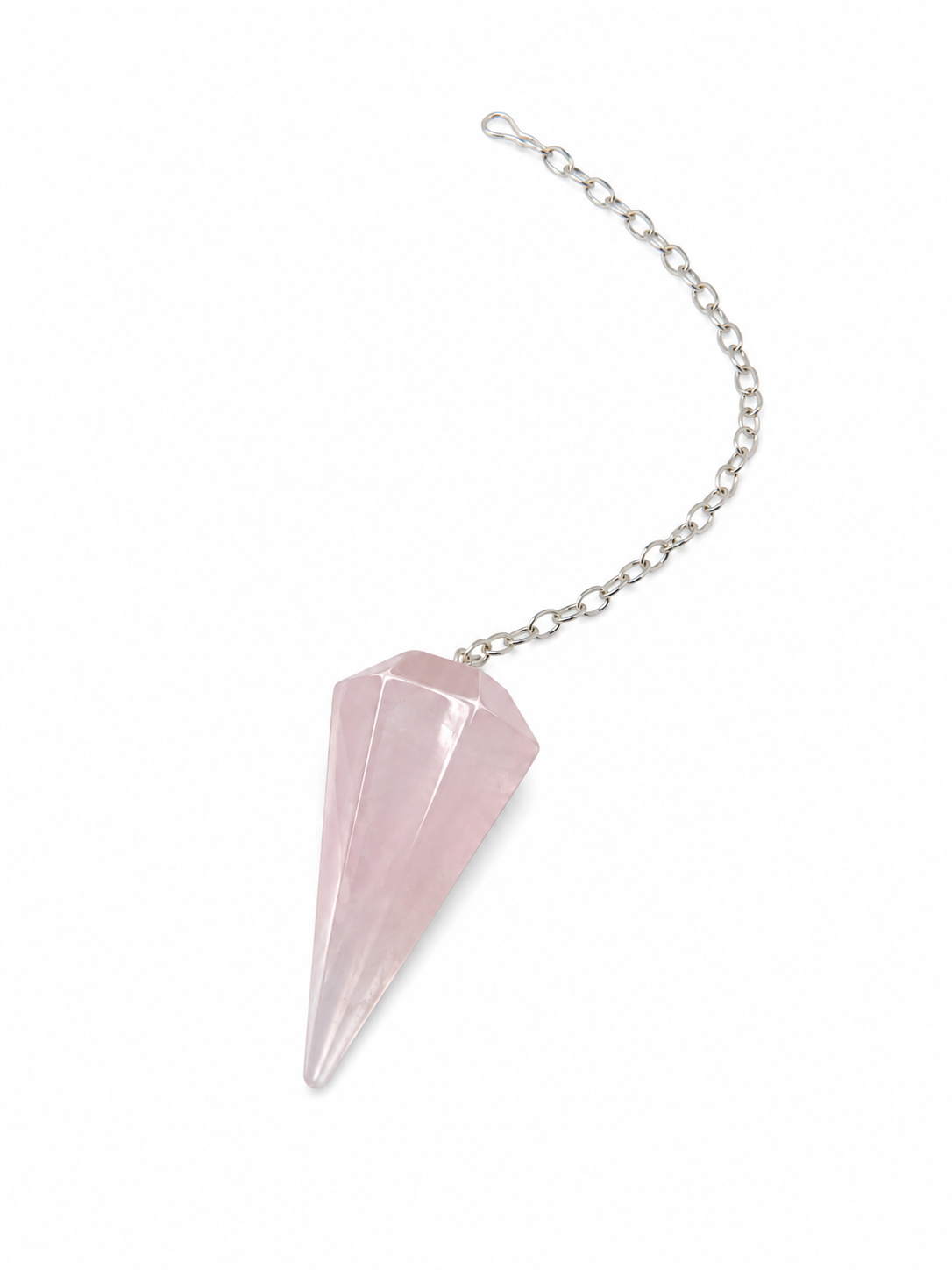 Péndulo de Cuarzo Rosa Natural con Cadena Plateada