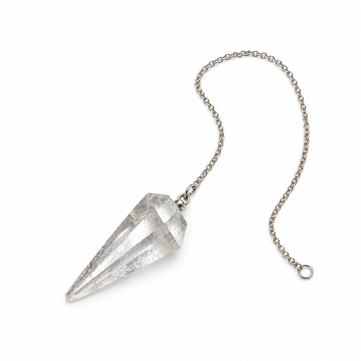 Péndulo de Cuarzo Cristal Natural con Cadena Plateada