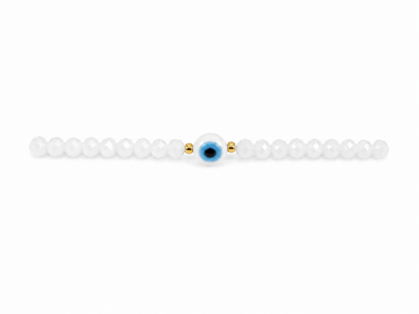 Pulsera de Piedra Checa Blanca con Ojo Turco – Amuleto de Protección y Elegancia