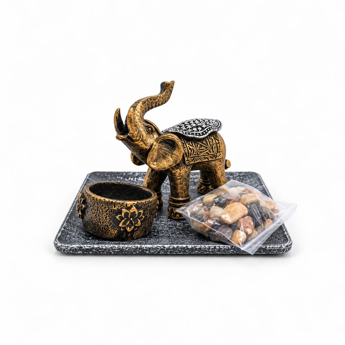Portavela Elefante de la Suerte con Piedras Decorativas