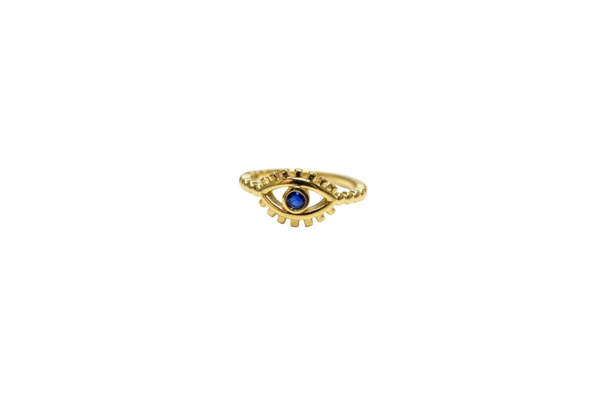 Anillo de Acero Inoxidable y Cristal "Ojo Turco Real Azul"