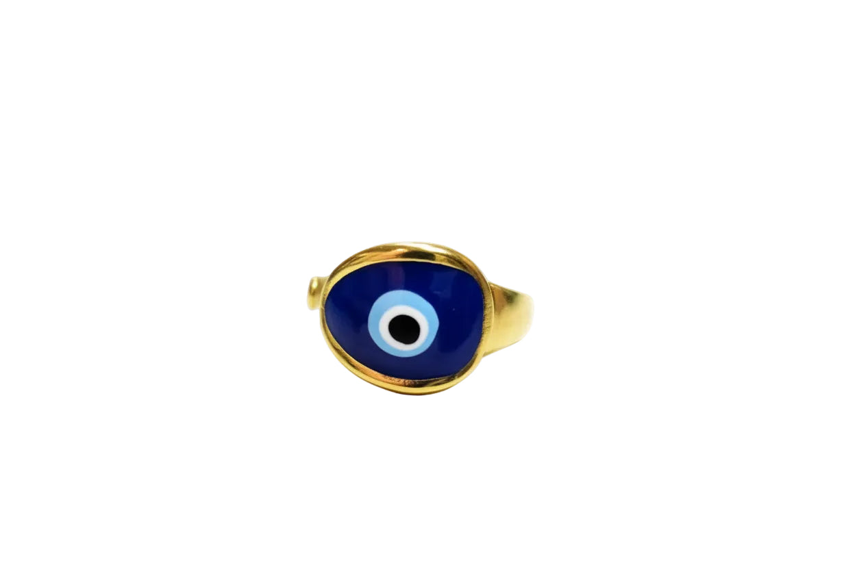 Anillo de Acero Inoxidable con Ojo Protector Azul