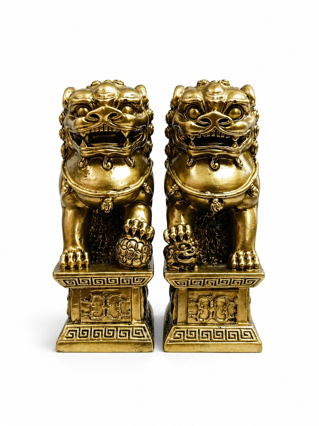 Leones Fu Guardianes Dorados (Pareja de Protección y Prosperidad)
