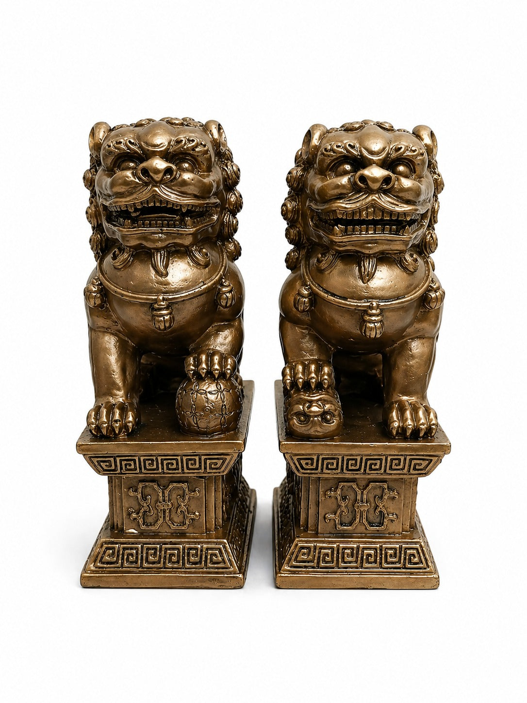 Leones Fu Guardianes Color Bronce (Pareja de Protección Feng Shui)